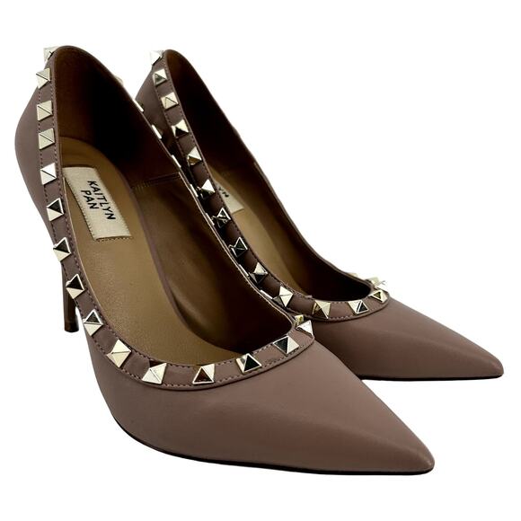 Kaitlyn Pan Rockstud Pump Heels Pointed Toe Stiletto Leather Pink EU 38 US 7.5 - Picture 1 of 5
